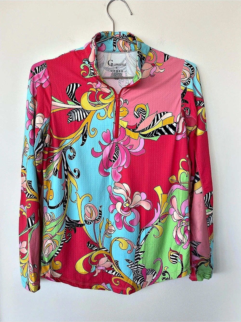 G Lifestyle Women's Multicolor Floral Mock Neck 1/2 Zip Golf Top Size M